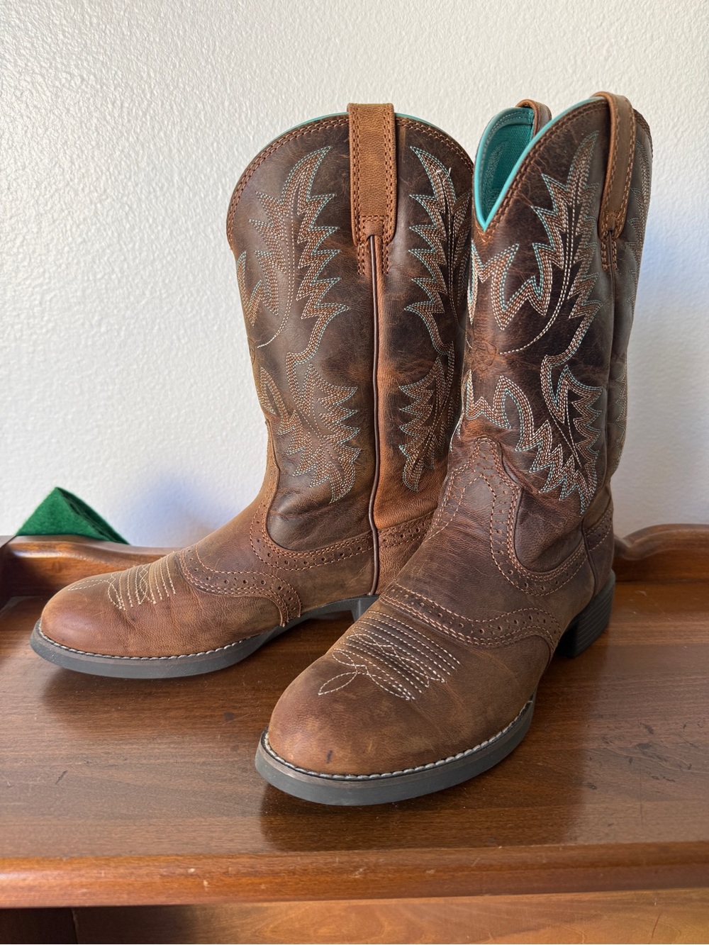 Ariat Brown Western Heeled Cowboy Boots with Teal Lining
